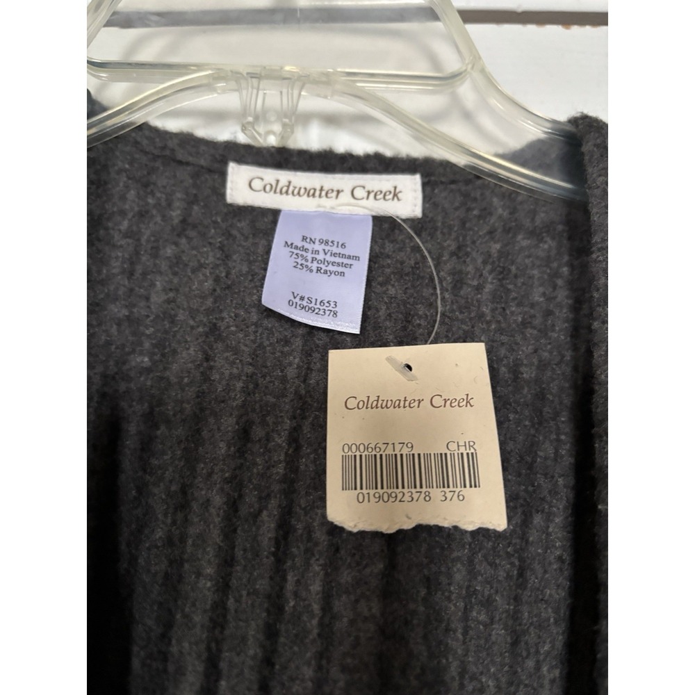 Coldwater Creek Fringe Open Sweater Shawl Cape OS Pleated Fleece Wrap Gray - Picture 3 of 3